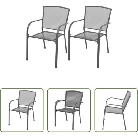 vidaXL Sedie da pranzo -  Sedie da Giardino Impilabili 2 pz in Acciaio Grigio
