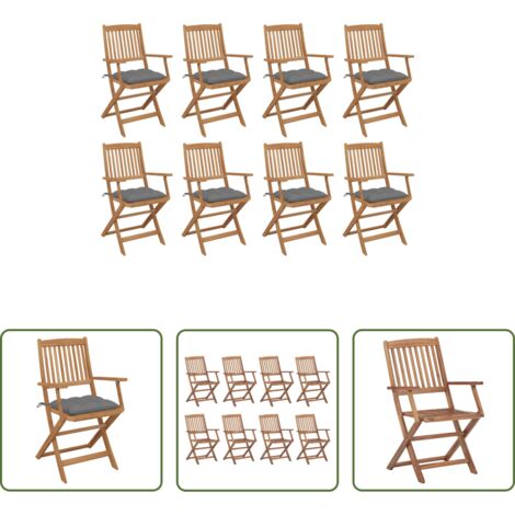 vidaXL Sedie da pranzo -  Sedie da Giardino Pieghevoli 8 pz con Cuscini Massello Acacia