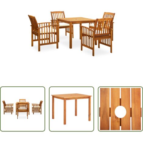 vidaXL Sedie da pranzo -  Set da Pranzo da Giardino 5 pz con Cuscini Massello di Acacia