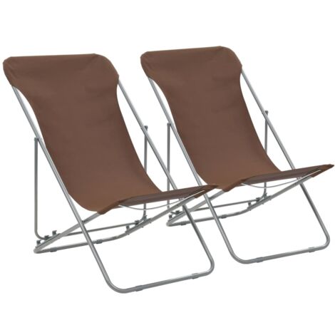 vidaXL Sedie da Spiaggia Pieghevoli 2pz Acciaio Tessuto Oxford Marrone