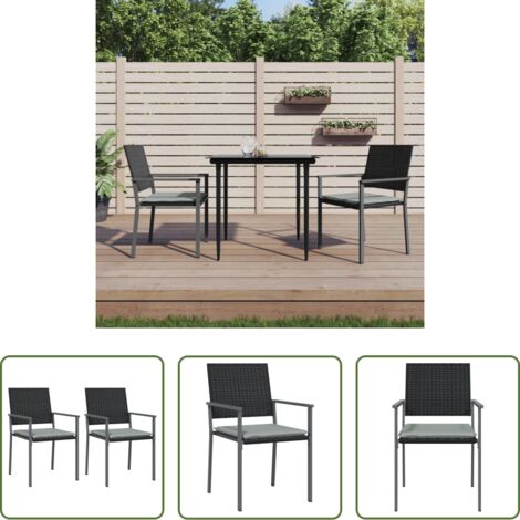 vidaXL Sedie da terrazza -  Sedie da Giardino con Cuscini 2pz Nere 54x62,5x89 cm Polyrattan