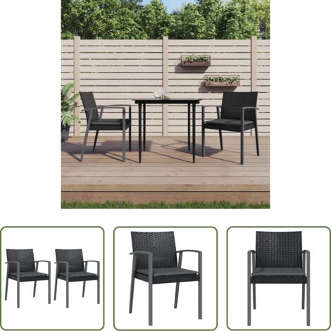 vidaXL Sedie da terrazza -  Sedie da Giardino con Cuscini 2pz Nere 56,5x57x83 cm Polyrattan