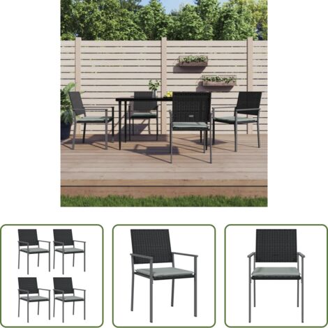 vidaXL Sedie da terrazza -  Sedie da Giardino con Cuscini 4pz Nere 54x62,5x89 cm Polyrattan