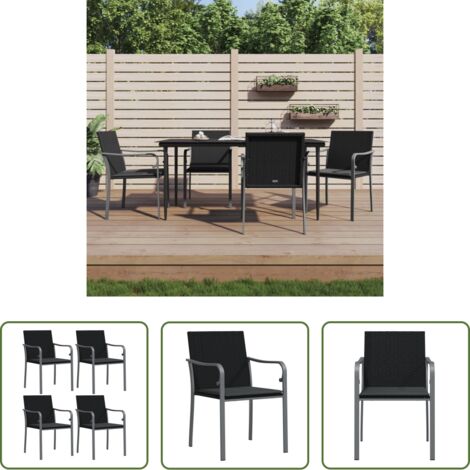 vidaXL Sedie da terrazza -  Sedie da Giardino con Cuscini 4pz Neri 56x59x84cm in Polyrattan