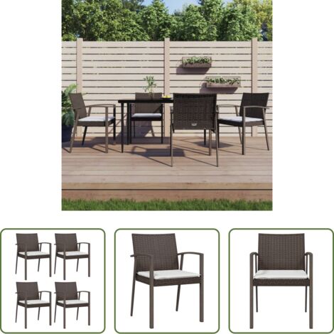 vidaXL Sedie da terrazza -  Sedie Giardino con Cuscini 4pz Marroni 56,5x57x83 cm Polyrattan