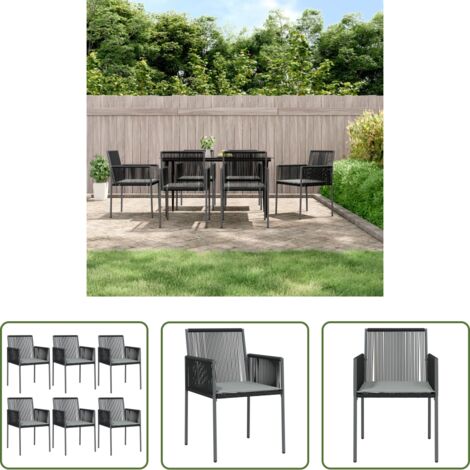 vidaXL Sedie da terrazza -  Sedie Giardino con Cuscini 6 pz Nere 54x60,5x83,5 cm Polyrattan
