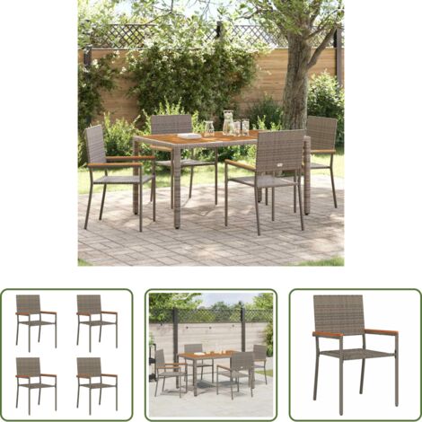 vidaXL Sedie da terrazza -  Sedie impilabili da giardino 4 pcs Grigio e Marrone