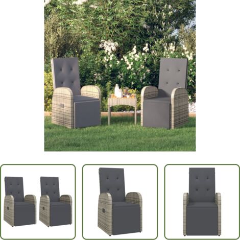 vidaXL Sedie da terrazza -  Sedie Reclinabili da Giardino con Cuscini 2pz Grigio Polyrattan