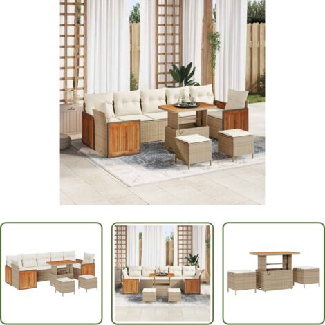 vidaXL Sedie da terrazzo -  Set Divano da Giardino con cuscino 10 pcs Beige e Crema