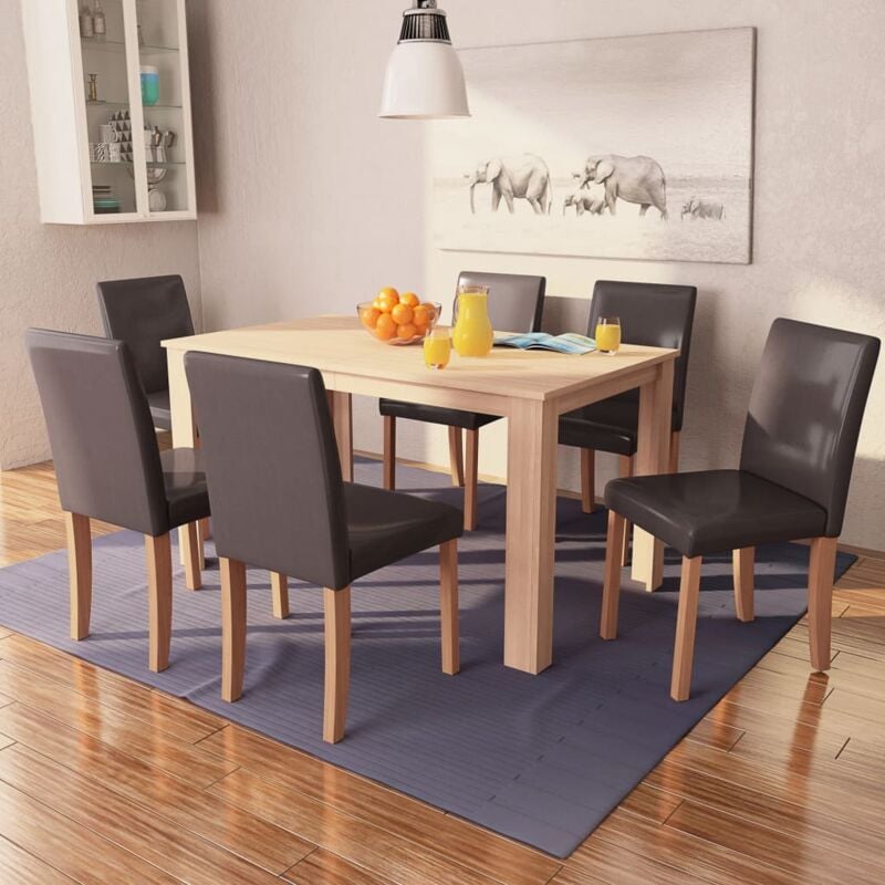 Sedie e Tavolo Pranzo 7 pz in Pelle Artificiale Quercia Marrone Vidaxl 67119