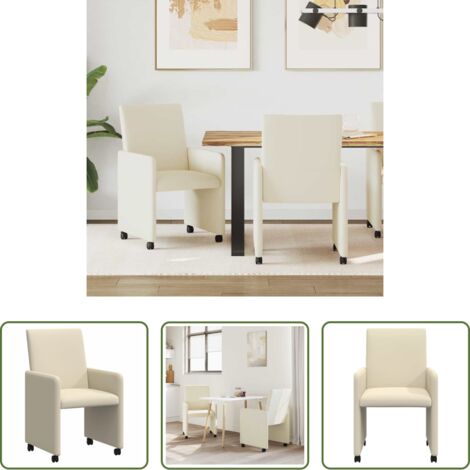 vidaXL Sedie ergonomiche -  Sedie da Pranzo con Ruote con ruote 2 pcs Crema 57 x 66 x 94 cm