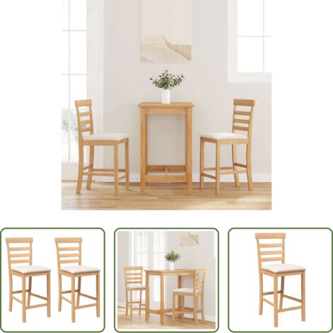 vidaXL Sedie ergonomiche -  Sgabelli da Bar con Cuscini 2pz Naturale Legno Massello Hevea