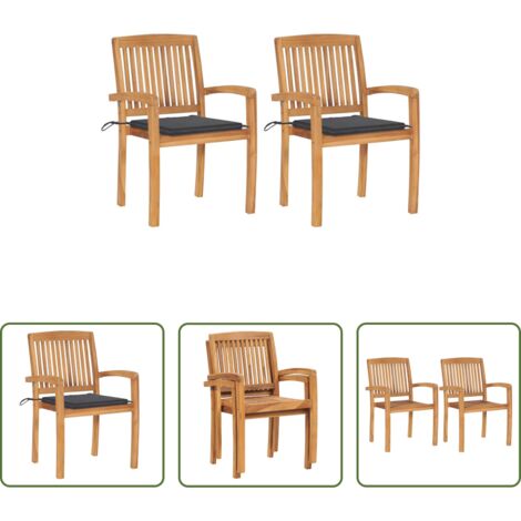 vidaXL Sedie esterne -  Sedie da Giardino 2 pz con Cuscini Antracite Massello di Teak