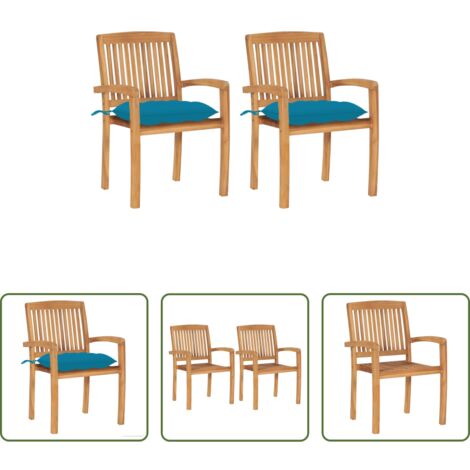 vidaXL Sedie esterne -  Sedie da Giardino 2 pz con Cuscini Azzurro in Teak Massello