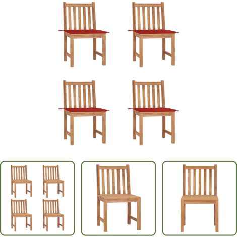 vidaXL Sedie esterne -  Sedie da Giardino 4 pz con Cuscini in Legno Massello di Teak