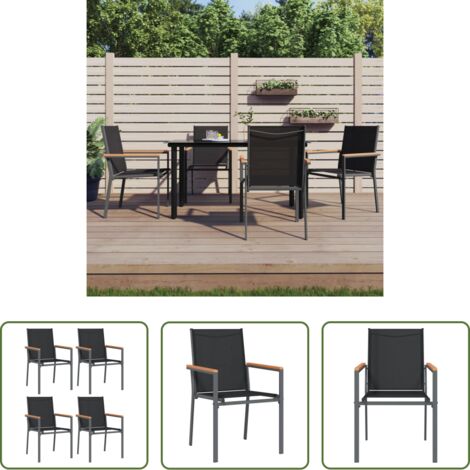 vidaXL Sedie esterne -  Sedie da Giardino 4 pz Nere 55x61,5x90 cm Textilene e Acciaio