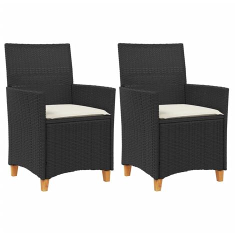 vidaXL Sedie Giardino con Cuscini 2pz Nere Polyrattan e Legno Massello