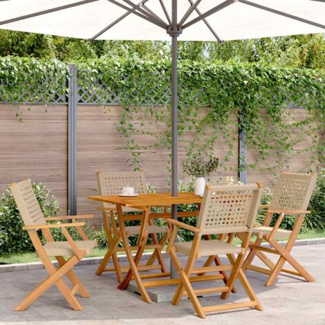 vidaXL Sedie Giardino Pieghevoli 4pz Beige Polyrattan e Legno