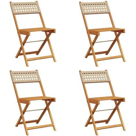 vidaXL Sedie Giardino Pieghevoli 4pz Beige Polyrattan e Legno Massello