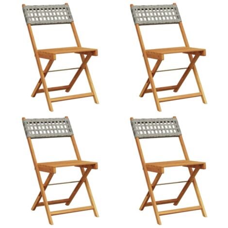 vidaXL Sedie Giardino Pieghevoli 4pz Grigie Polyrattan Legno Massello