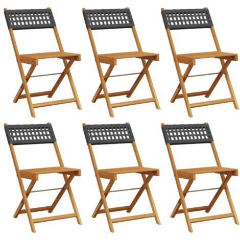 vidaXL Sedie Giardino Pieghevoli 6pz Nere Polyrattan e Legno Massello