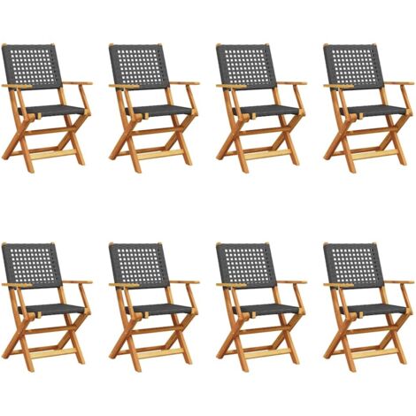 vidaXL Sedie Giardino Pieghevoli 8 pz Nere Polyrattan e Legno Massello