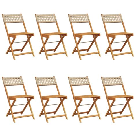 vidaXL Sedie Giardino Pieghevoli 8pz Beige Polyrattan e Legno Massello