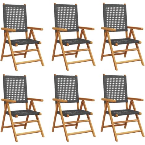 vidaXL Sedie Giardino Reclinabili 6pz Nere Polyrattan e Legno Massello
