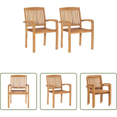 vidaXL Sedie impilabili -  Sedie da Giardino Impilabili 2 pz in Legno Massello di Teak