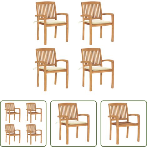 vidaXL Sedie impilabili -  Sedie da Giardino Impilabili 4 pz con Cuscini Massello di Teak