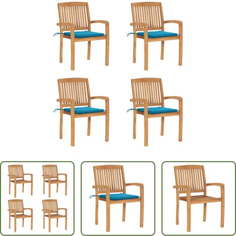 vidaXL Sedie impilabili -  Sedie da Giardino Impilabili 4 pz con Cuscini Massello di Teak