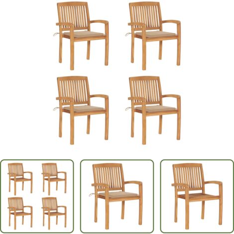 vidaXL Sedie impilabili -  Sedie da Giardino Impilabili 4 pz con Cuscini Massello di Teak