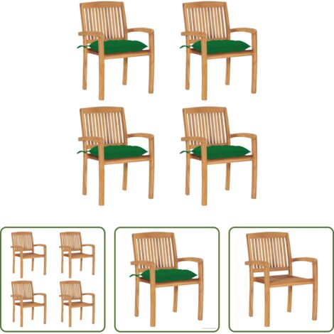 vidaXL Sedie impilabili -  Sedie da Giardino Impilabili 4 pz con Cuscini Massello di Teak