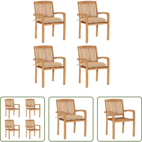 vidaXL Sedie impilabili -  Sedie da Giardino Impilabili 4 pz con Cuscini Massello di Teak