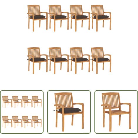 vidaXL Sedie impilabili -  Sedie da Giardino Impilabili 8 pz con Cuscini Massello di Teak