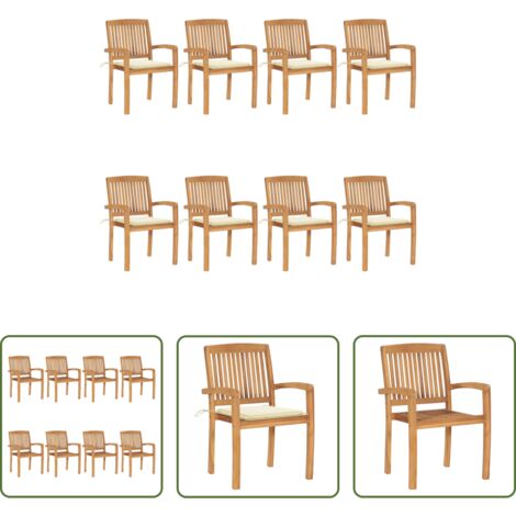 vidaXL Sedie impilabili -  Sedie da Giardino Impilabili 8 pz con Cuscini Massello di Teak