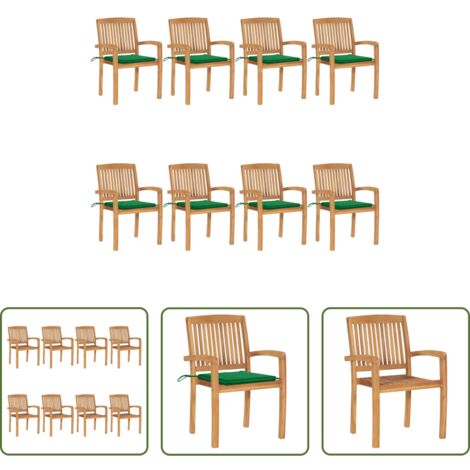 vidaXL Sedie impilabili -  Sedie da Giardino Impilabili 8 pz con Cuscini Massello di Teak