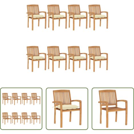 vidaXL Sedie impilabili -  Sedie da Giardino Impilabili 8 pz con Cuscini Massello di Teak