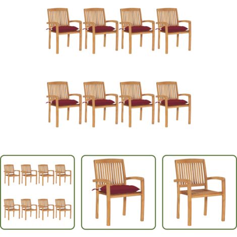 vidaXL Sedie impilabili -  Sedie da Giardino Impilabili 8 pz con Cuscini Massello di Teak