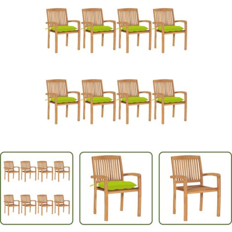 vidaXL Sedie impilabili -  Sedie da Giardino Impilabili 8 pz con Cuscini Massello di Teak