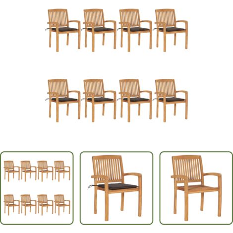 vidaXL Sedie impilabili -  Sedie da Giardino Impilabili 8 pz con Cuscini Massello di Teak