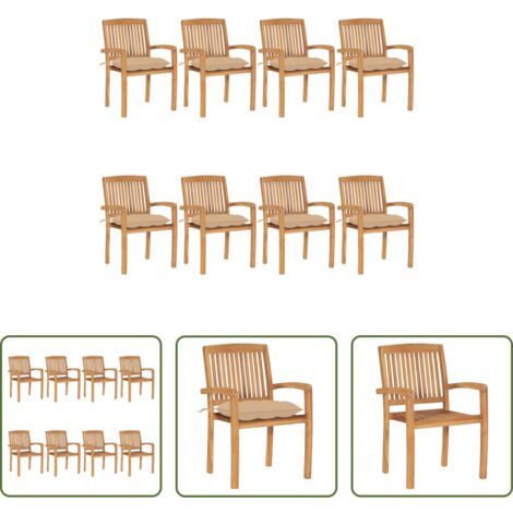 vidaXL Sedie impilabili -  Sedie da Giardino Impilabili 8 pz con Cuscini Massello di Teak