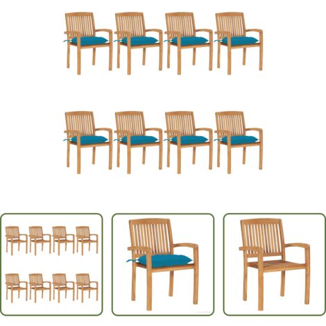 vidaXL Sedie impilabili -  Sedie da Giardino Impilabili 8 pz con Cuscini Massello di Teak