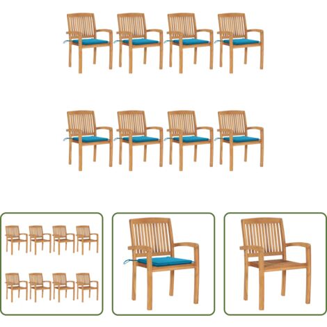 vidaXL Sedie impilabili -  Sedie da Giardino Impilabili 8 pz con Cuscini Massello di Teak