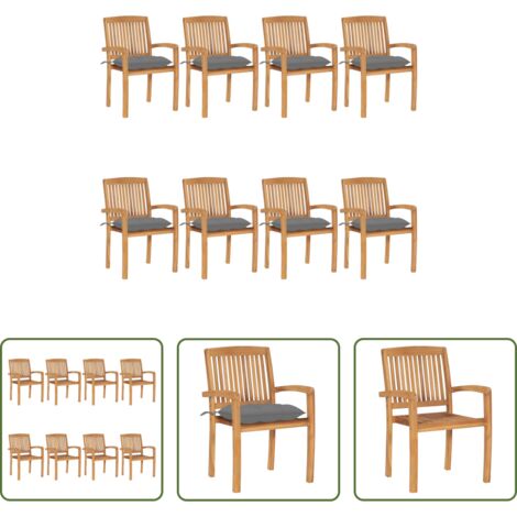 vidaXL Sedie impilabili -  Sedie da Giardino Impilabili 8 pz con Cuscini Massello di Teak