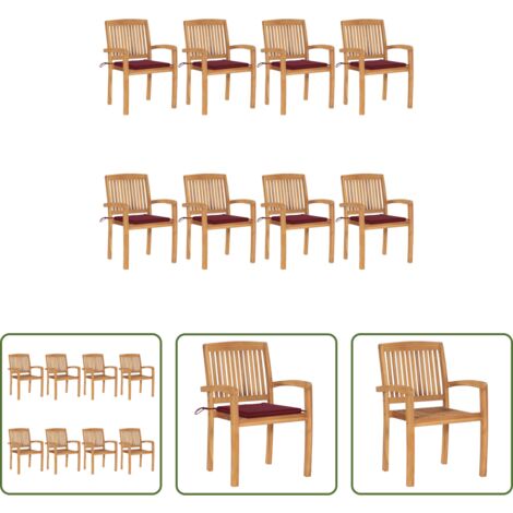 vidaXL Sedie impilabili -  Sedie da Giardino Impilabili 8 pz con Cuscini Massello di Teak