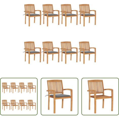 vidaXL Sedie impilabili -  Sedie da Giardino Impilabili 8 pz con Cuscini Massello di Teak