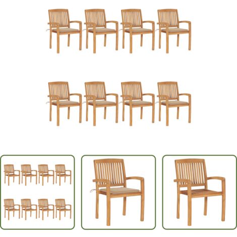 vidaXL Sedie impilabili -  Sedie da Giardino Impilabili 8 pz con Cuscini Massello di Teak