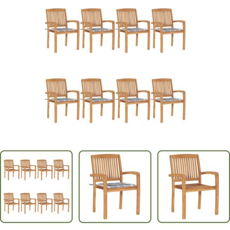 vidaXL Sedie impilabili -  Sedie da Giardino Impilabili 8 pz con Cuscini Massello di Teak