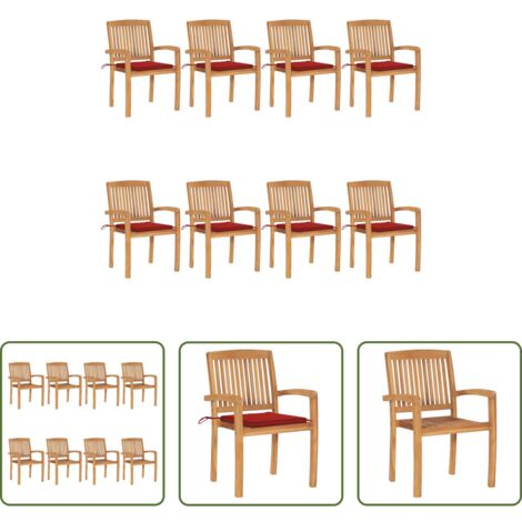 vidaXL Sedie impilabili -  Sedie da Giardino Impilabili 8 pz con Cuscini Massello di Teak